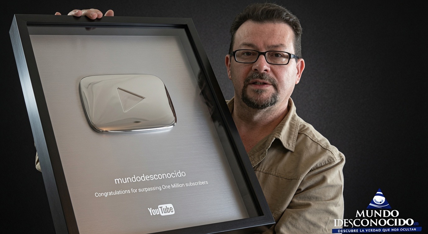 José Luis Camacho muestra una placa de YouTube de un millón de suscriptores